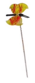 Glas sommerfugl på wire farve gul med røde striber